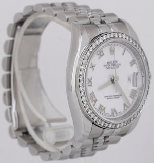 MINT Rolex DateJust White Roman 36mm DIAMOND Stainless Steel 116234 Watch BOX