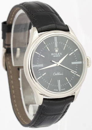 Rolex Cellini 18K White Gold BLACK Leather Automatic 39mm 50509 Watch