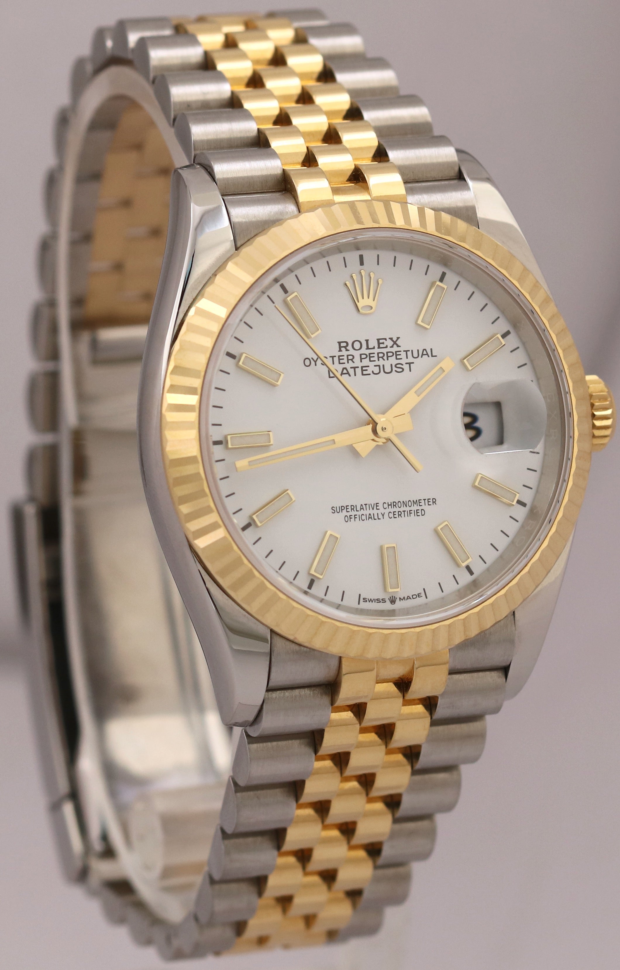 MINT PAPERS Rolex DateJust 36mm WHITE 18K Yellow Gold Steel JUBILEE 126233 BOX