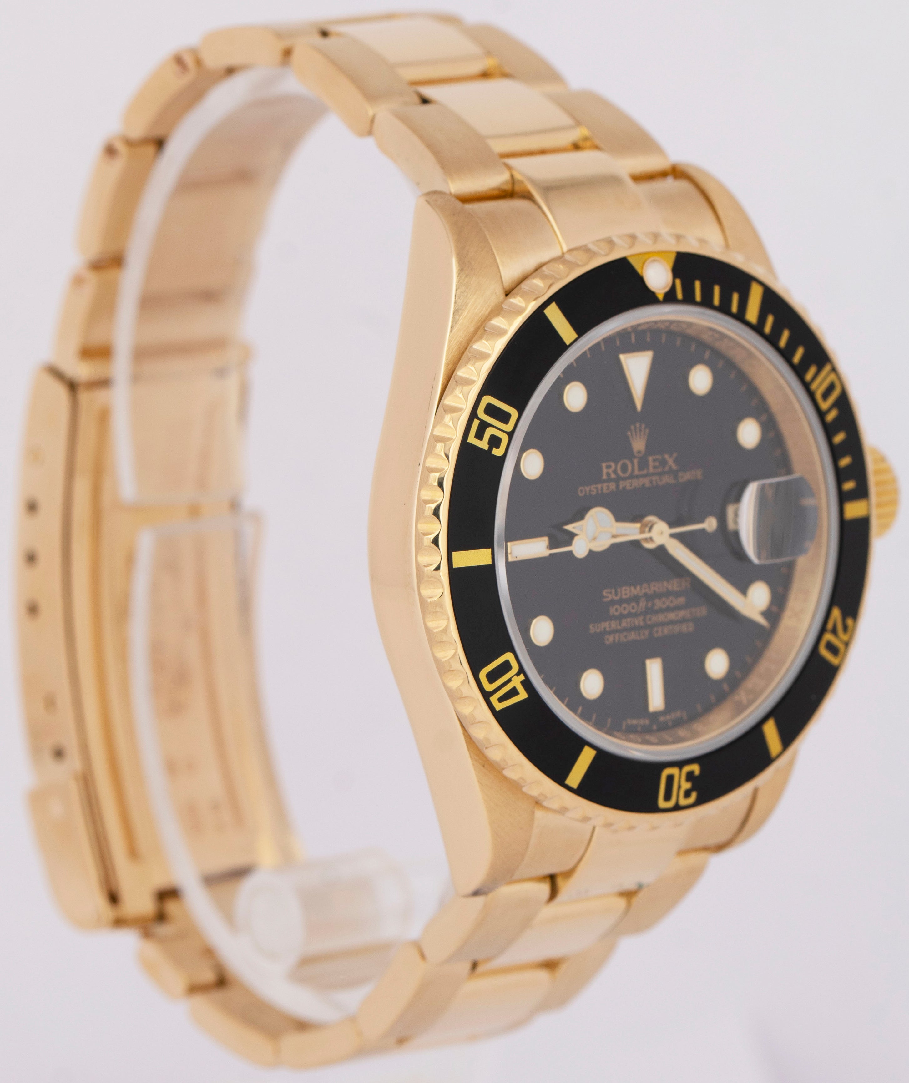 MINT Rolex Submariner 18K Yellow Gold REHAUT Black 40mm Date Watch 16618 Watch