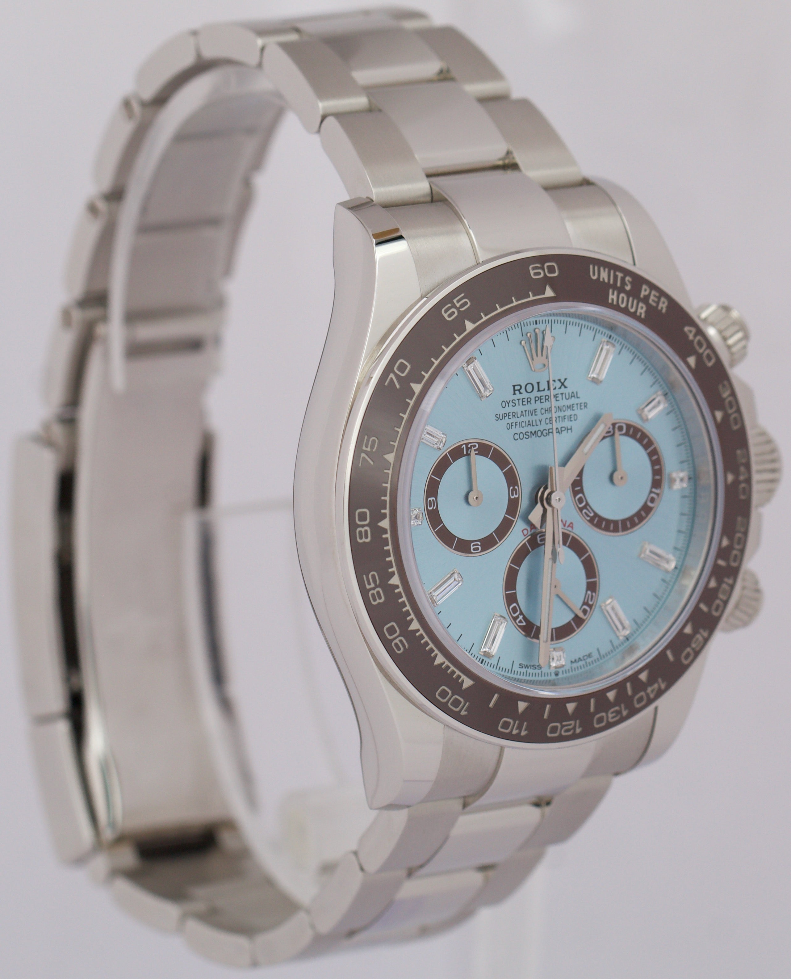 NEW 2024 PAPERS Rolex Daytona GLACIER BLUE BAGUETTE 40mm Platinum 126506 BOX