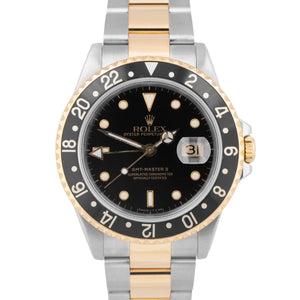 PAPERS Rolex GMT-Master II Black Two-Tone 18K Yellow Gold 40mm Watch 16713 BOX