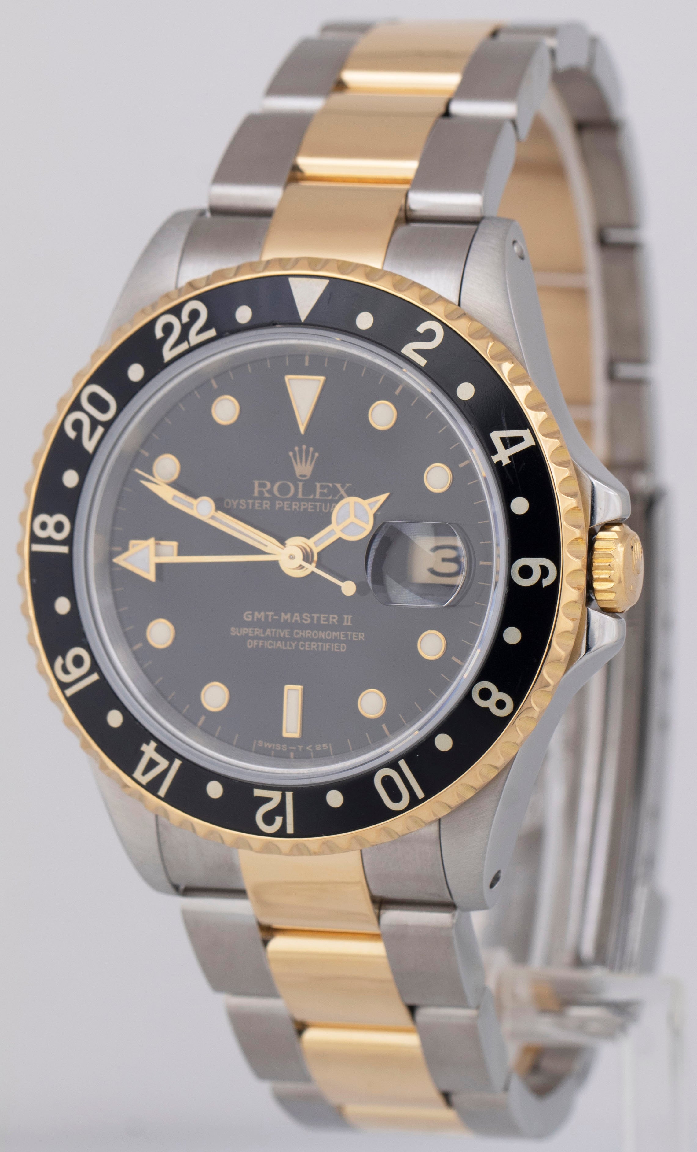 PAPERS Rolex GMT-Master II Black Two-Tone 18K Yellow Gold 40mm Watch 16713 BOX