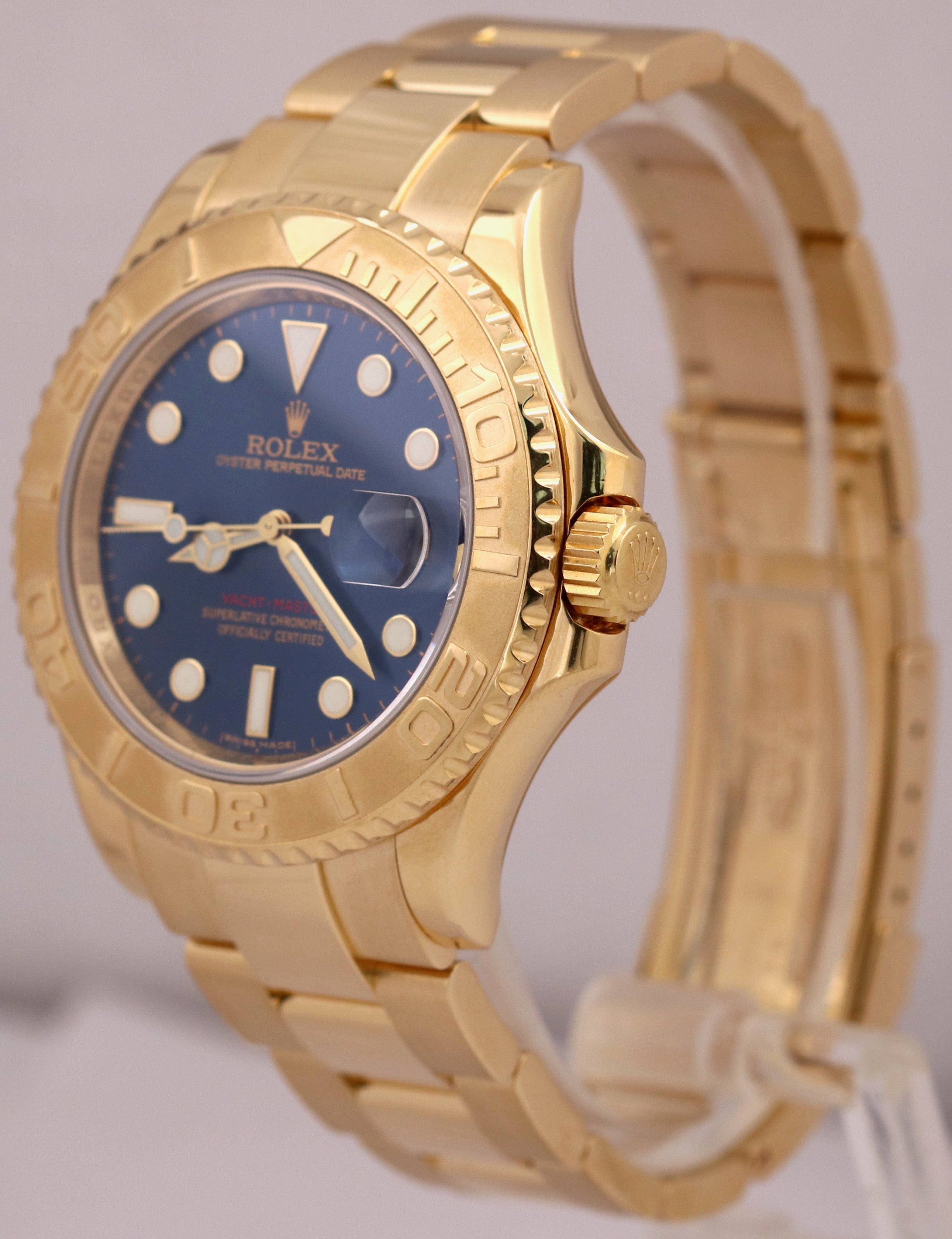 MINT Rolex Yacht-Master BLUE 18K Yellow Gold REHAUT 40mm NO-HOLES 16628 Watch