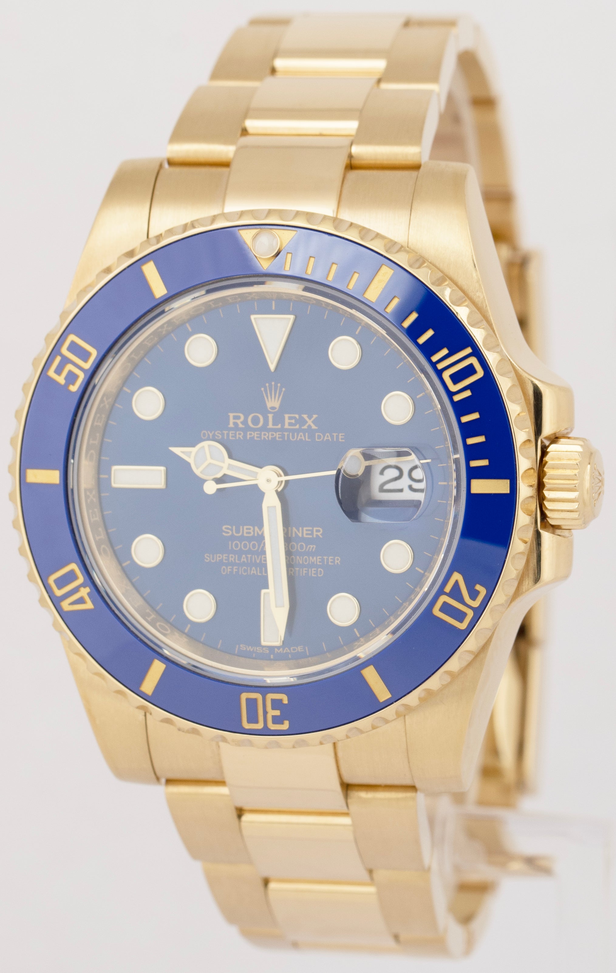 MINT PAPERS Rolex Submariner Date 40mm Ceramic Yellow Gold Blue 116618 LB BOX