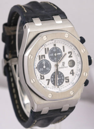 Audemars Piguet Royal Oak Offshore WHITE Blue Leather Chronograph Steel 26170ST