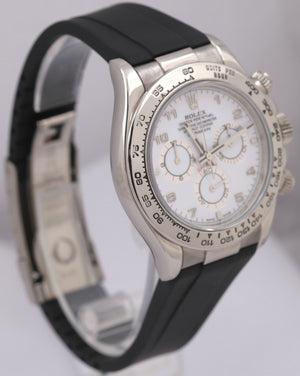 Rolex Daytona Cosmograph WHITE ARABIC 18K White Gold Black Rubber Watch 116519