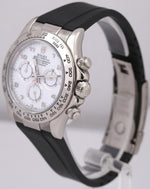 Rolex Daytona Cosmograph WHITE ARABIC 18K White Gold Black Rubber Watch 116519