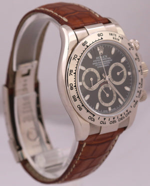 UNPOLISHED Rolex Daytona BLACK 18K White Gold Brown Leather Watch 116519 BOX