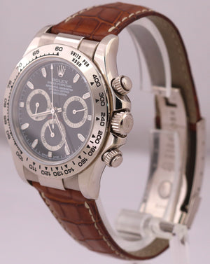 UNPOLISHED Rolex Daytona BLACK 18K White Gold Brown Leather Watch 116519 BOX