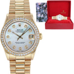 Ladies Rolex 68278 18k Yellow Gold 31mm Mother of Pearl Midsize Diamond Bezel Watch