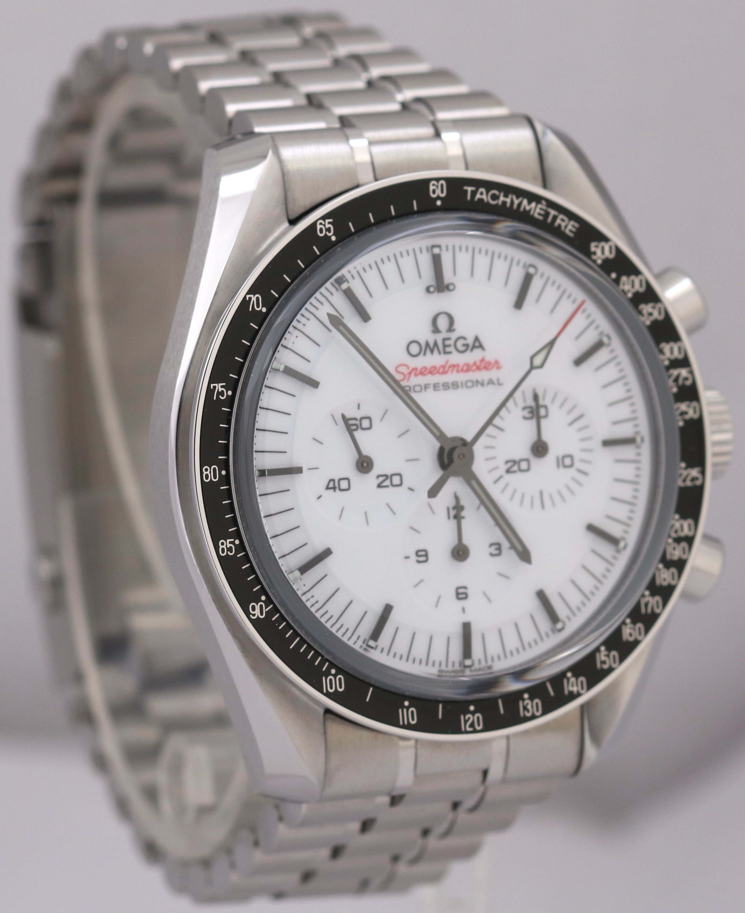 2024 PAPERS Omega Speedmaster Moonwatch WHITE 42mm Steel 310.30.42.50.04.001 BOX