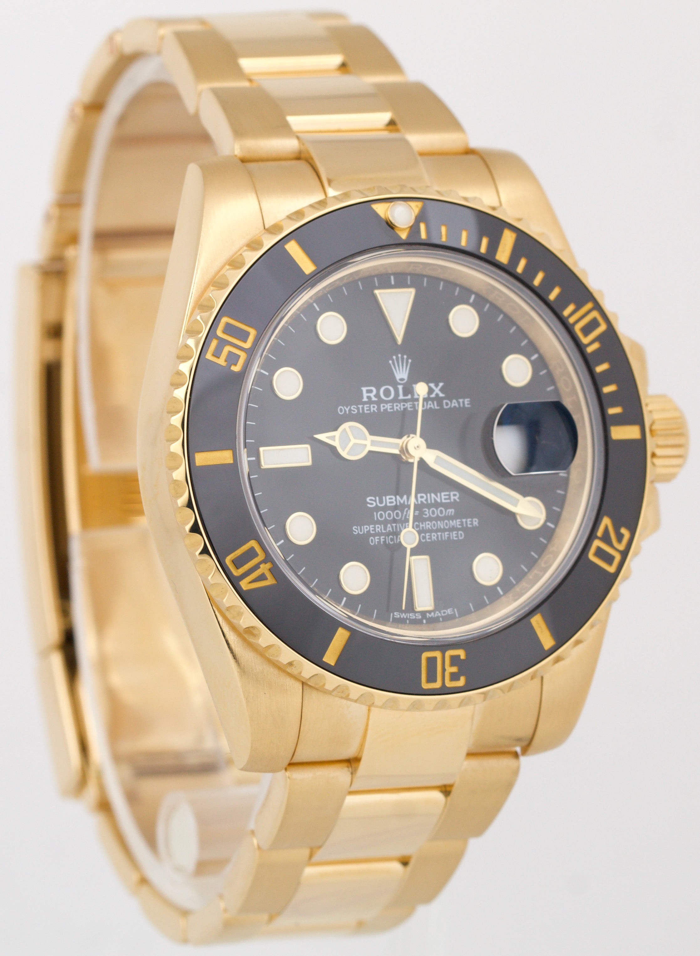 MINT Rolex Submariner Date Ceramic 18K Yellow Gold Black 40mm Watch 116618 BOX