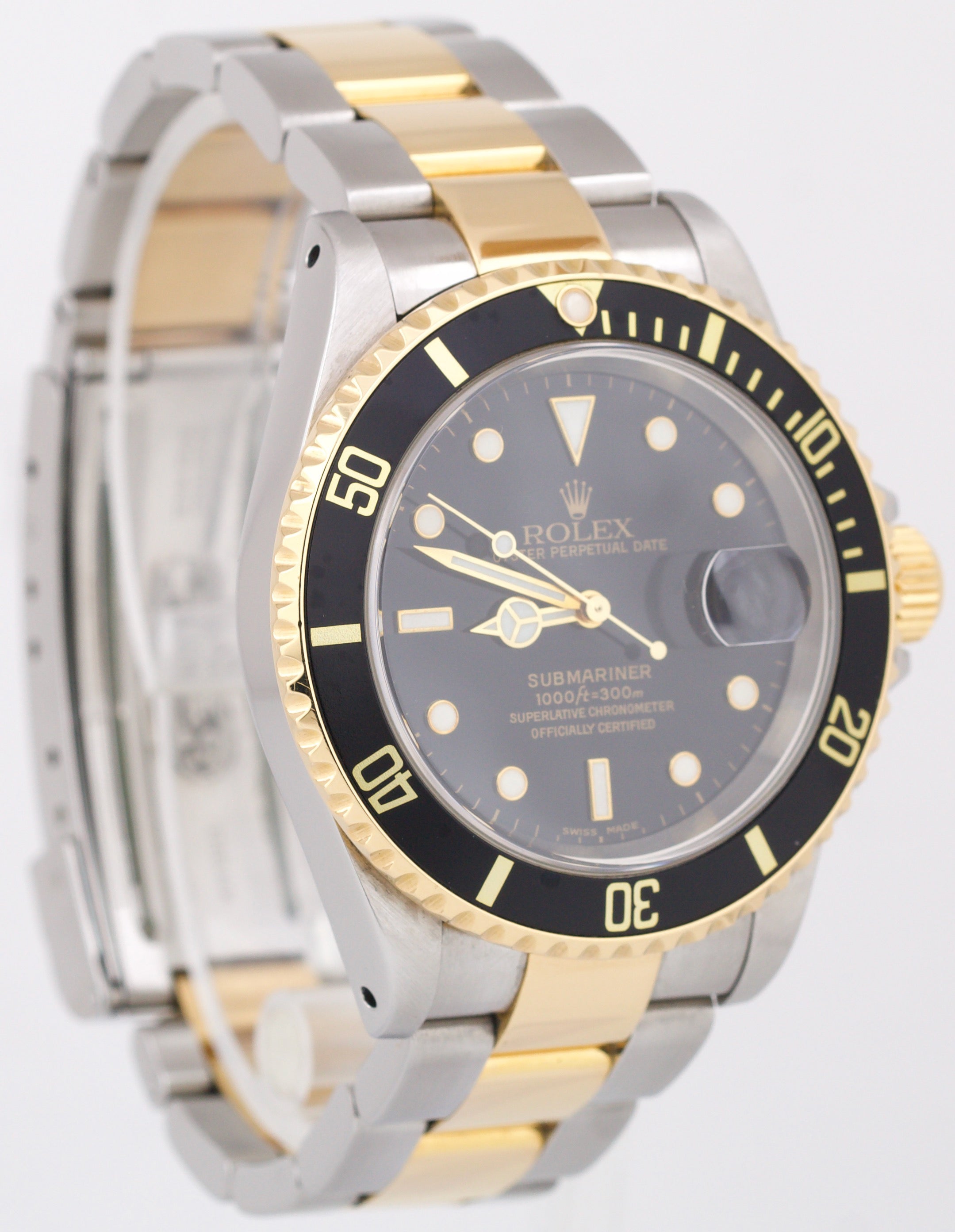 PAPERS Rolex Submariner Date 40mm BLACK Two-Tone 18K GOLD BUCKLE Steel 16613 BOX