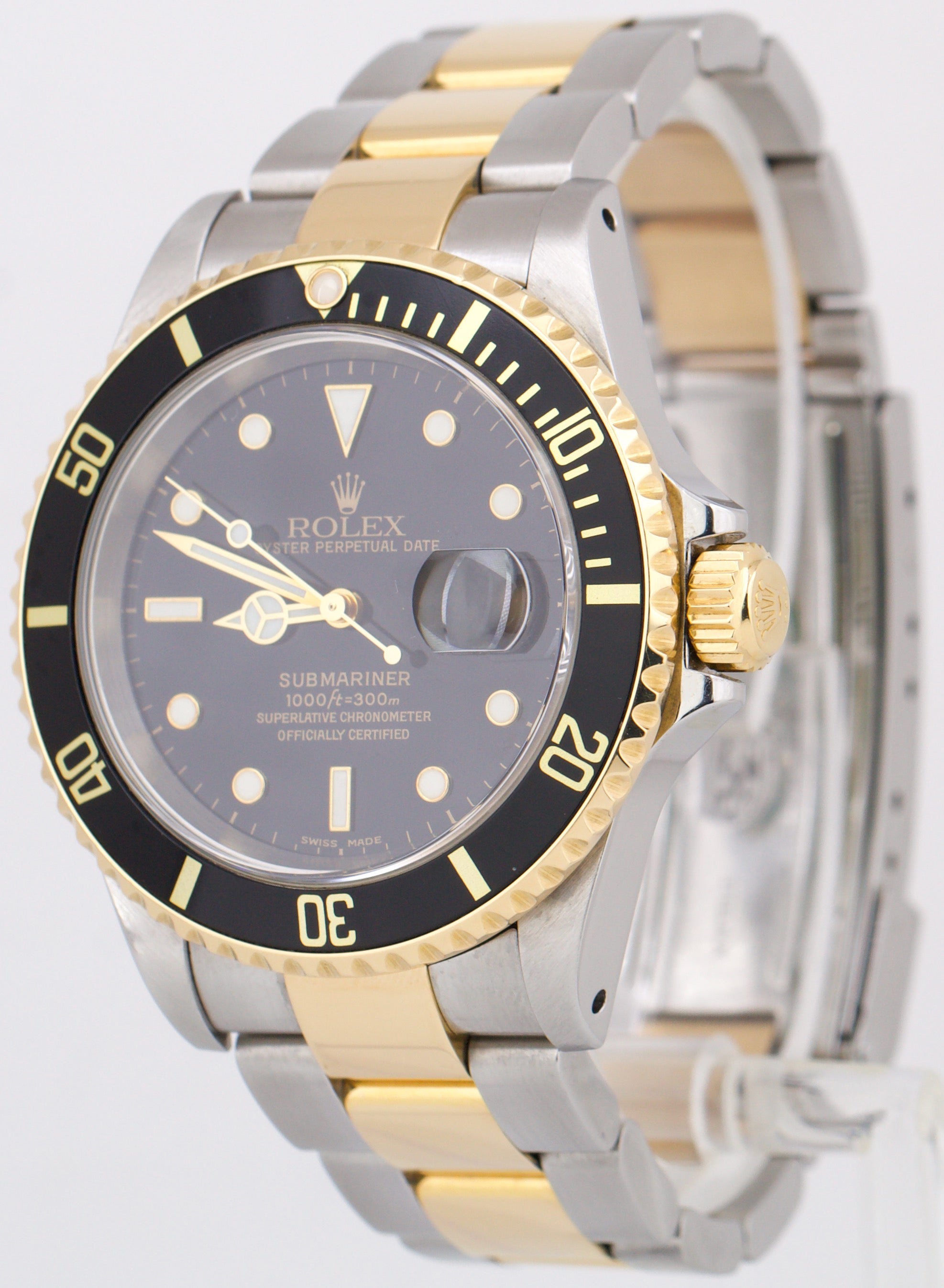 PAPERS Rolex Submariner Date 40mm BLACK Two-Tone 18K GOLD BUCKLE Steel 16613 BOX