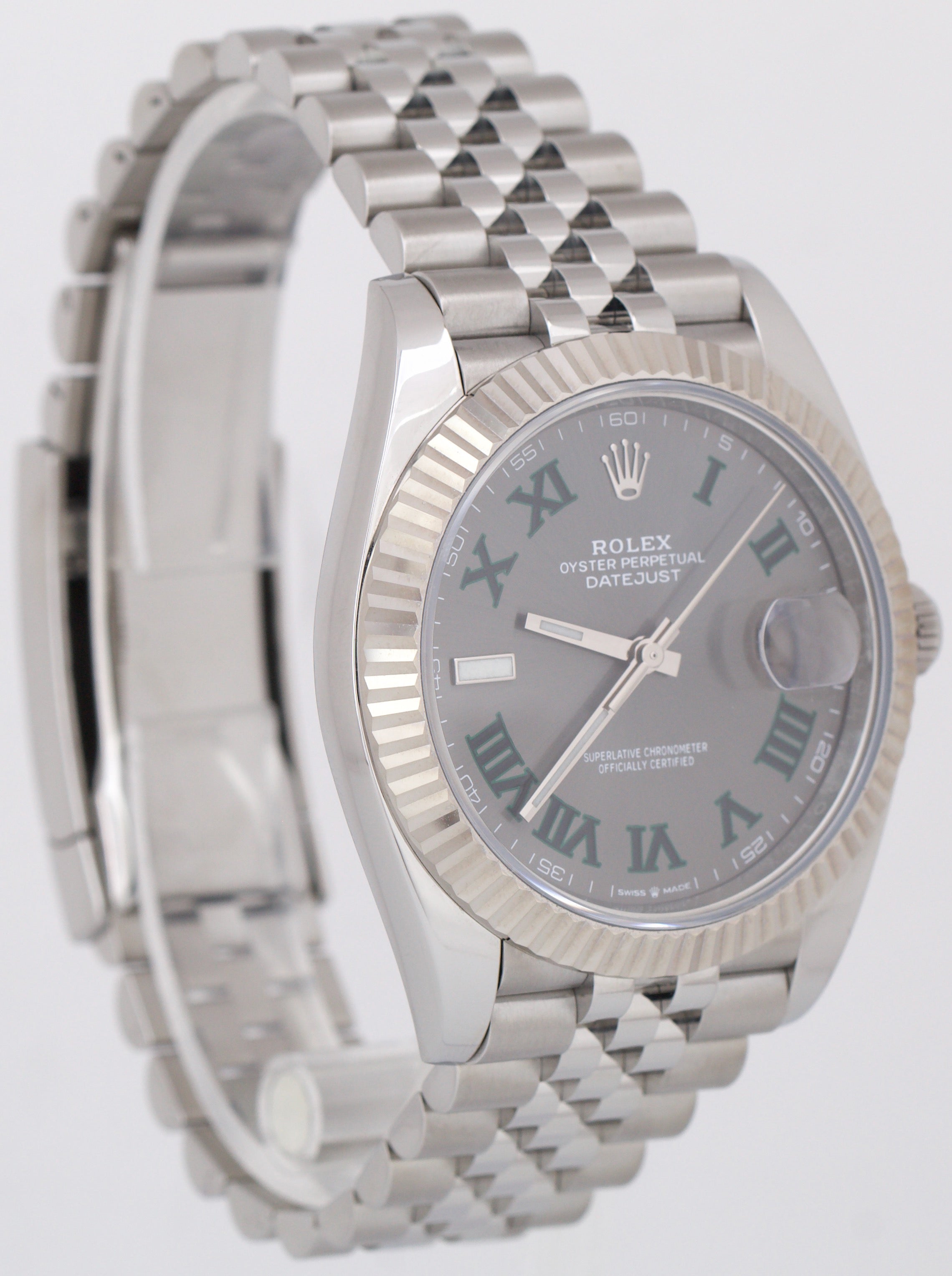 MINT Rolex DateJust 41mm WIMBLEDON Fluted Rhodium JUBILEE Steel Watch 126334