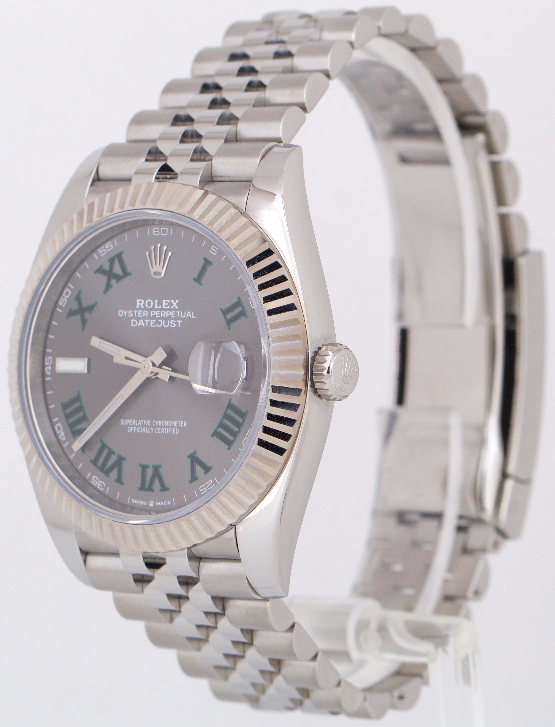 MINT Rolex DateJust 41mm WIMBLEDON Fluted Rhodium JUBILEE Steel Watch 126334