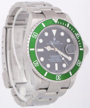 Rolex Submariner Date 40mm Kermit NO-HOLES Green Steel FLAT 4 Watch 16610 LV