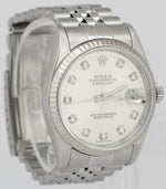 Rolex DateJust FACTORY SILVER DIAMOND 36mm NO-HOLES Steel 18K Gold Jubilee 16234