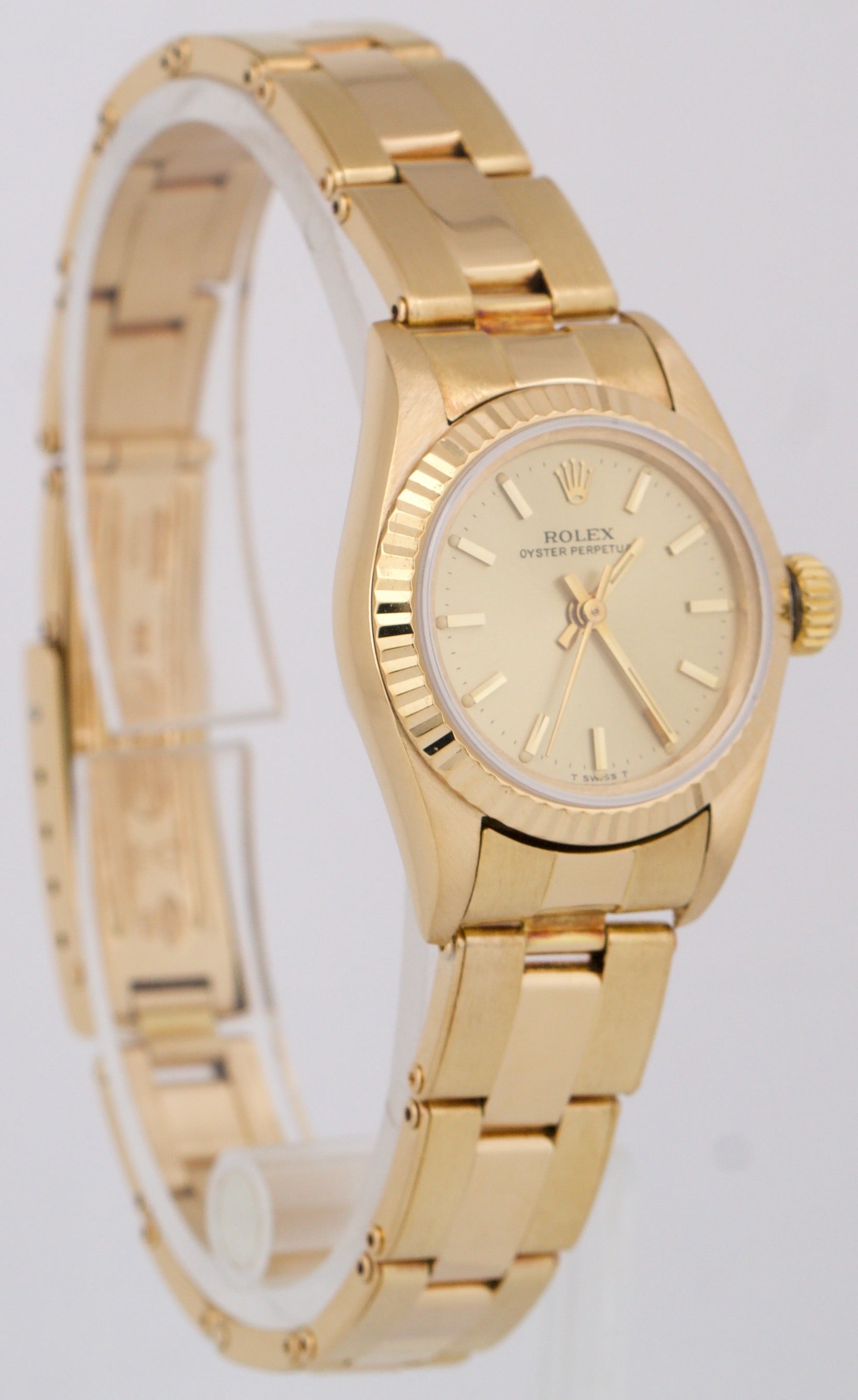 1985 Ladies Rolex Oyster Perpetual 26mm CHAMPAGNE 18K Yellow Gold Fluted 67198