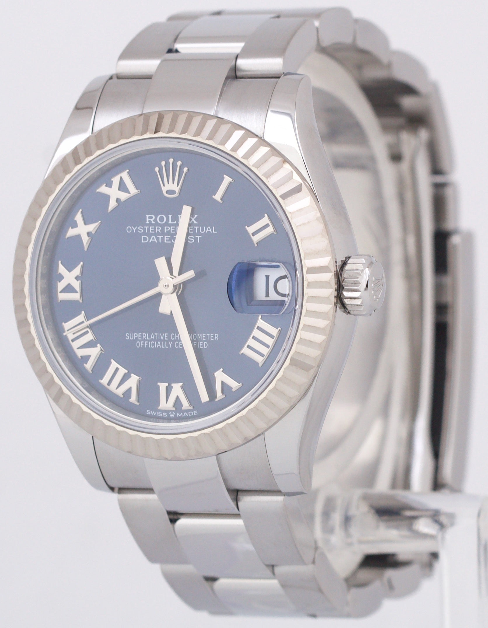 MINT Ladies Rolex DateJust BLUE ROMAN 18K White Gold 31mm Oyster 178274 Watch