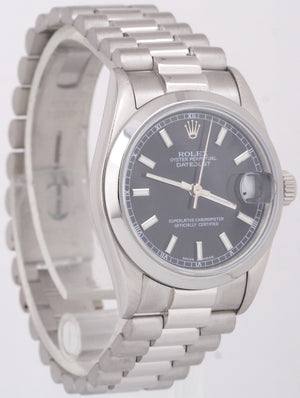 MINT PAPERS Rolex DateJust President Midsize PLATINUM Black 31mm 68246 BOX