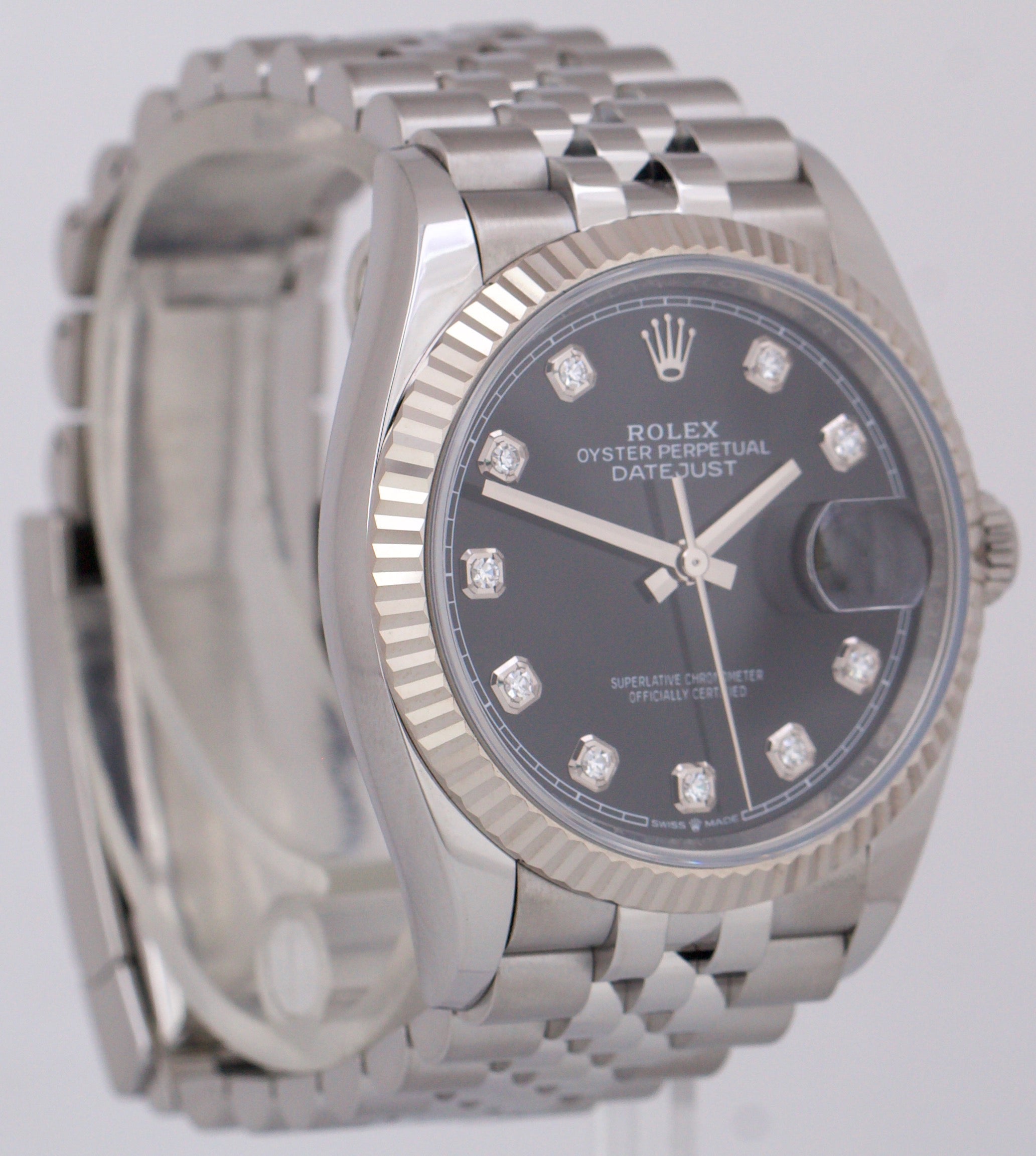 MINT Rolex DateJust 36 BLACK DIAMOND Stainless Steel JUBILEE 36mm 18K 126234