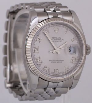 PAPERS Rolex DateJust 36mm SILVER ROMAN Stainless Steel 18K 116234 Watch BOX