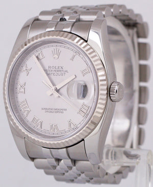 PAPERS Rolex DateJust 36mm SILVER ROMAN Stainless Steel 18K 116234 Watch BOX