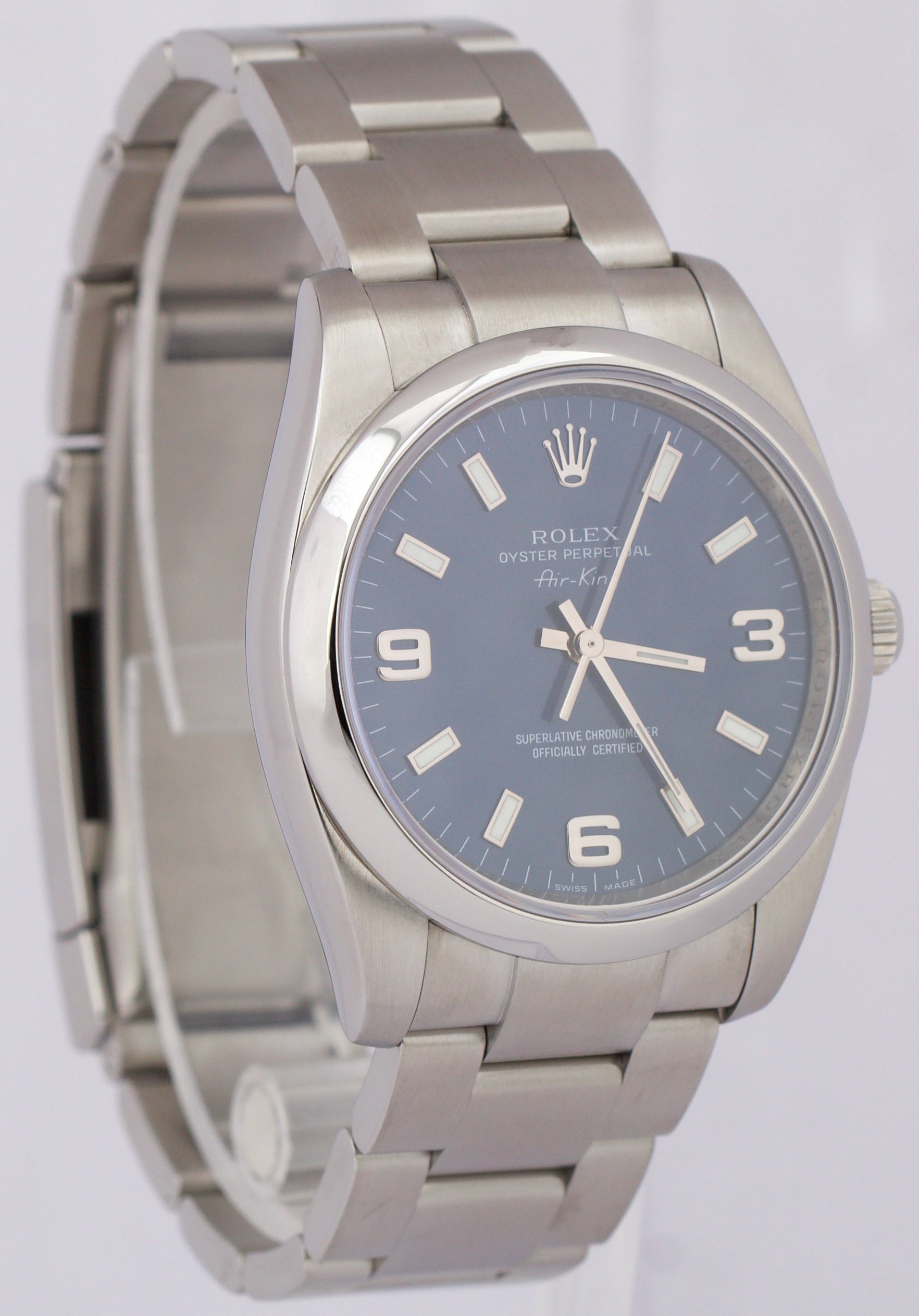 MINT Rolex Air-King BLUE 3-6-9 Stainless Steel Automatic 34mm Watch 114200