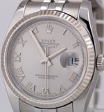 PAPERS Rolex DateJust 36mm SILVER ROMAN Stainless Steel 18K 116234 Watch BOX