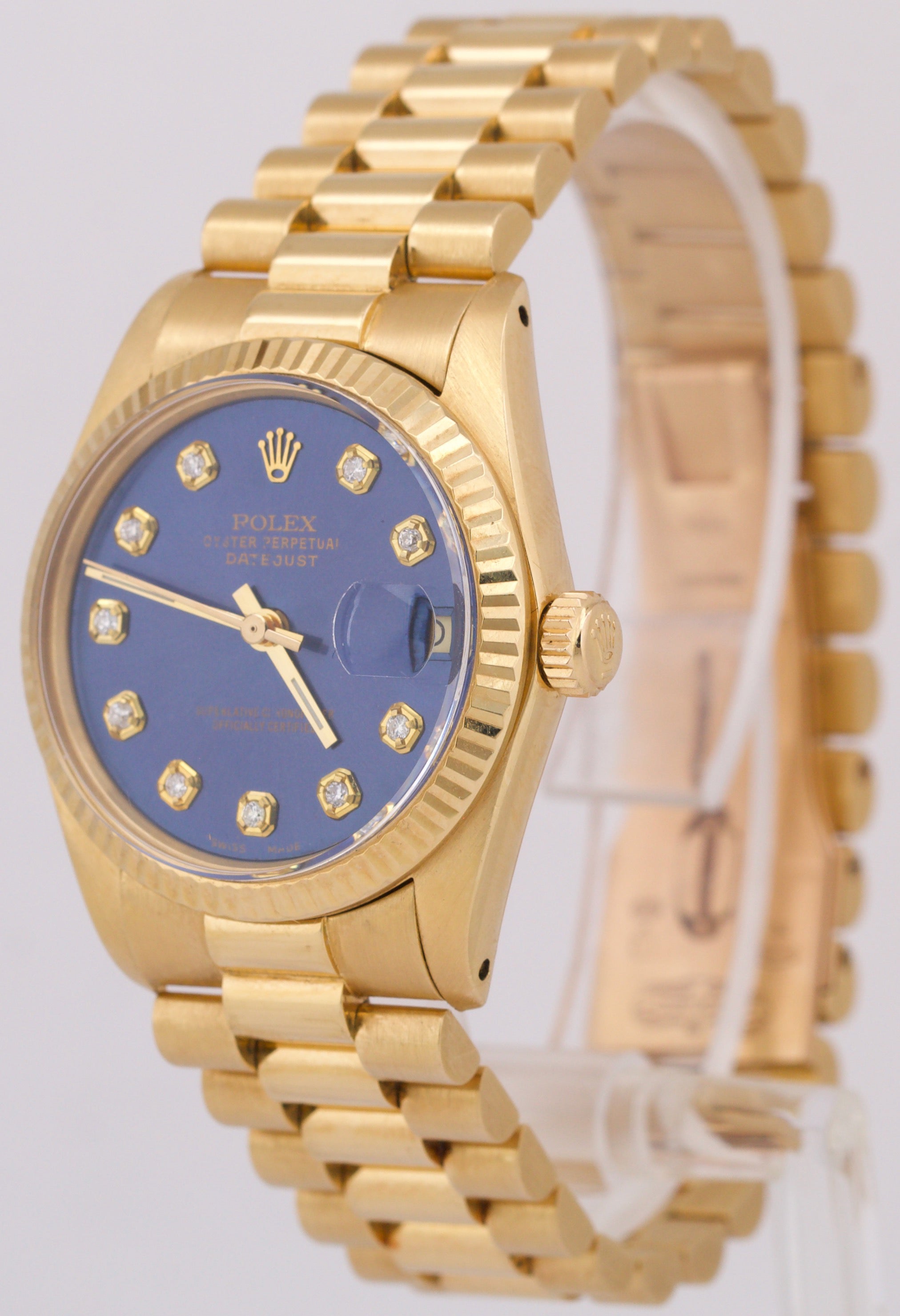 1979 Rolex DateJust President 31mm BLUE DIAMOND 18K Yellow Gold Fluted