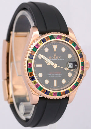 Rolex Yacht-Master 18k Rose Gold RAINBOW SAPPHIRE Black Oysterflex 37mm 268655