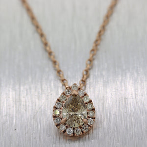 GIA Pear Brilliant Cut 1ct Yellow/I1 Diamond 14k Rose Gold 1.30ctw 26" Necklace