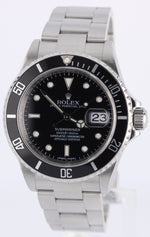 Rolex Submariner Date PAPERS Steel NO-HOLES REHAUT Black 40mm 16610 Watch BOX