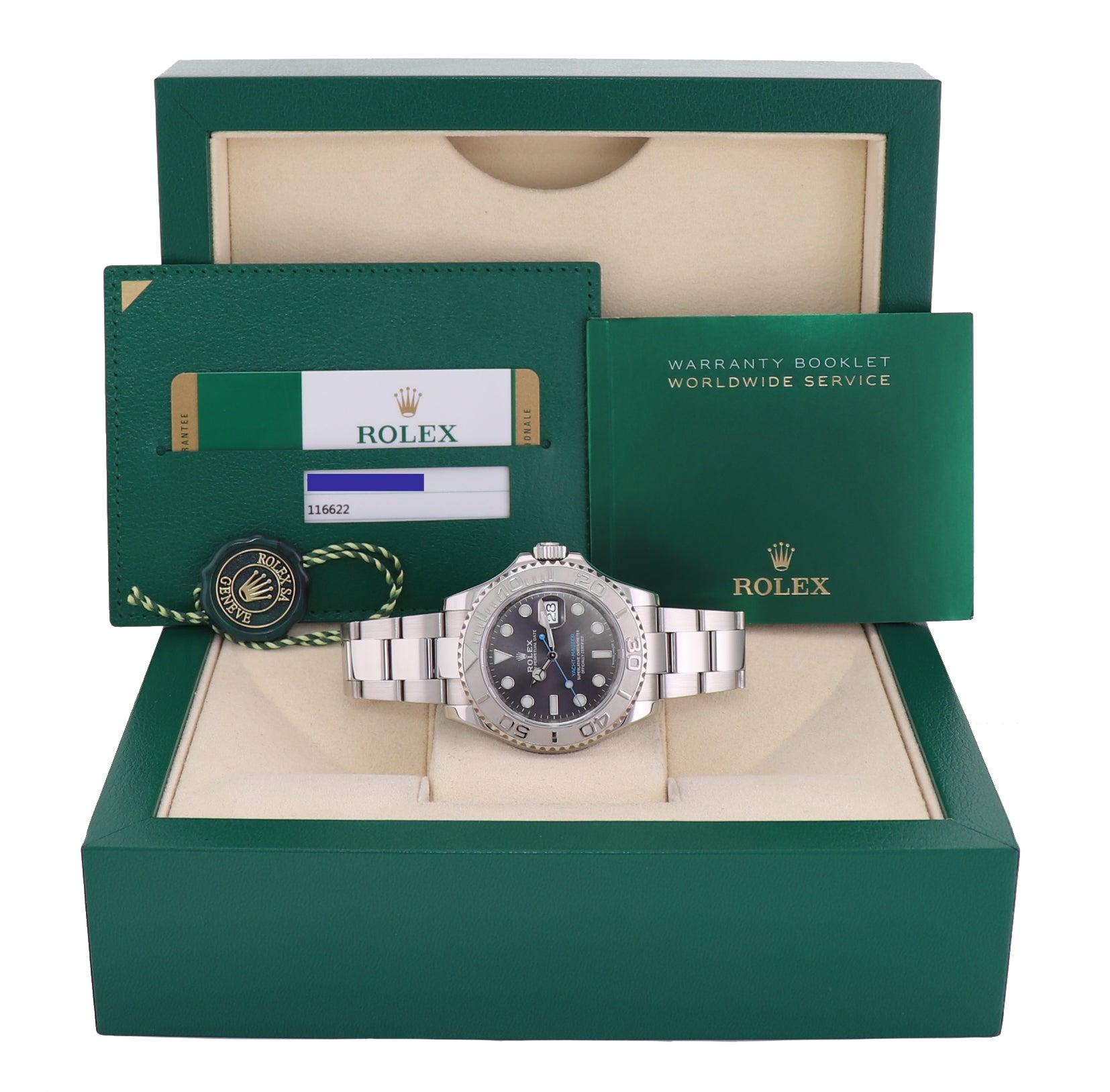 MINT PAPERS Rolex Yacht-Master 116622 Rhodium Steel Platinum Blue 40mm Watch