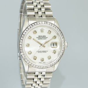 MINT DIAMOND Bezel Rolex DateJust 36mm Mother of Pearl 16220 Steel Watch Box