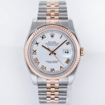 PAPERS MINT Rolex DateJust Jubilee Two Tone Steel 36mm 116231 Rose Gold White Roman Watch