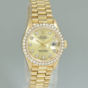 FACTORY DIAMOND Ladies Rolex President 26mm 69138 Yellow Gold Diamond Watch Box