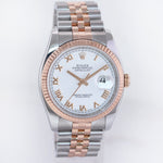 PAPERS MINT Rolex DateJust Jubilee Two Tone Steel 36mm 116231 Rose Gold White Roman Watch