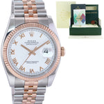 PAPERS MINT Rolex DateJust Jubilee Two Tone Steel 36mm 116231 Rose Gold White Roman Watch