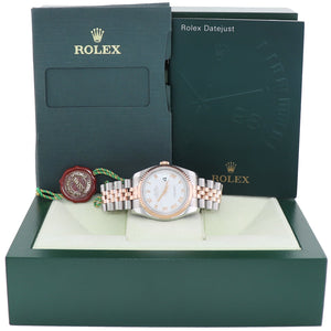 PAPERS MINT Rolex DateJust Jubilee Two Tone Steel 36mm 116231 Rose Gold White Roman Watch