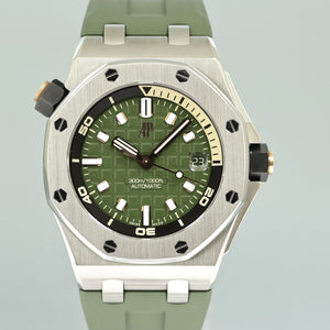 PAPERS MINT Audemars Piguet Royal Oak Offshore Diver Green Rubber 42mm 15720ST