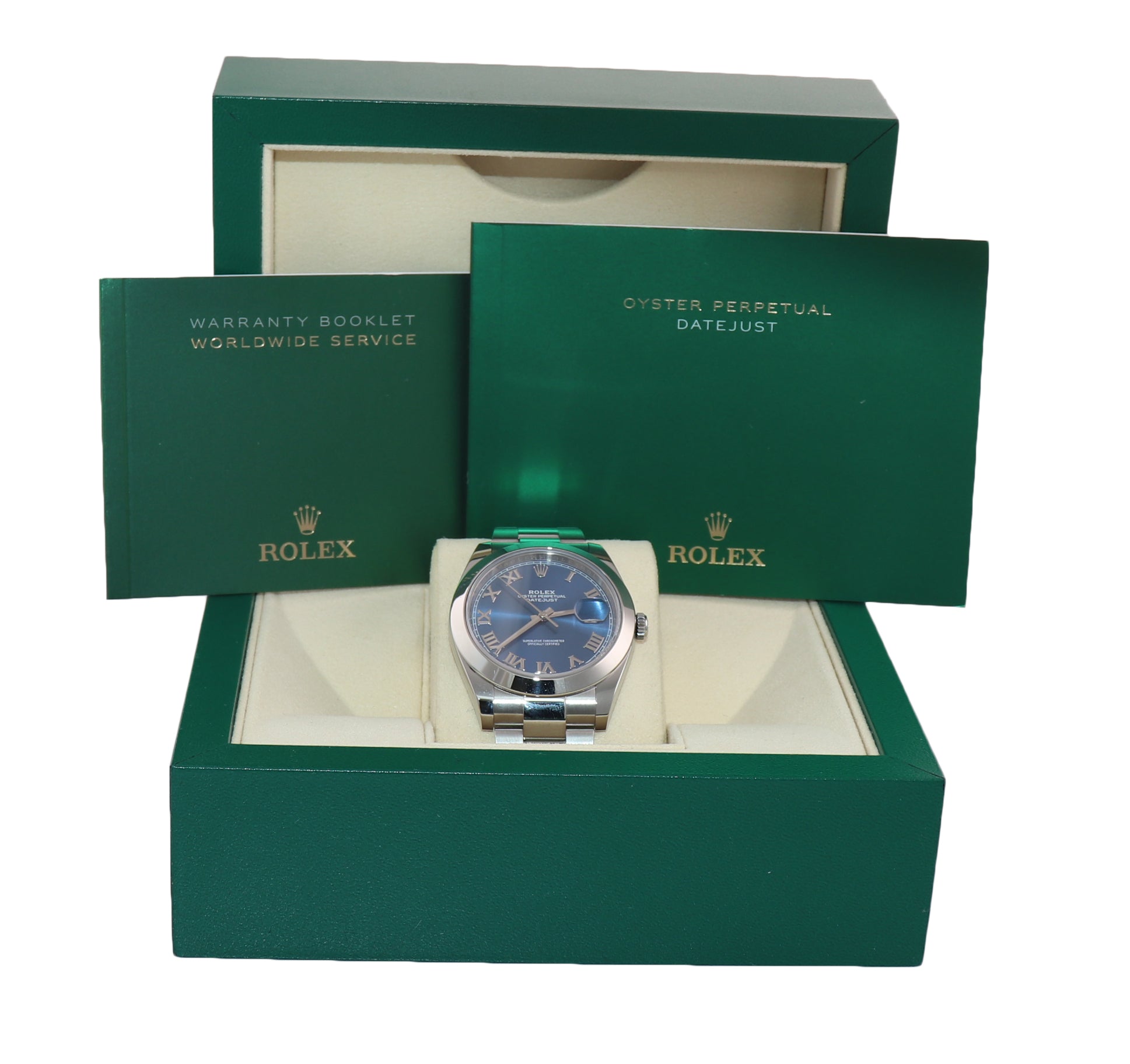 2022 Rolex DateJust 41 Steel 126300 Blue Roman Oyster Band 41mm Watch Box