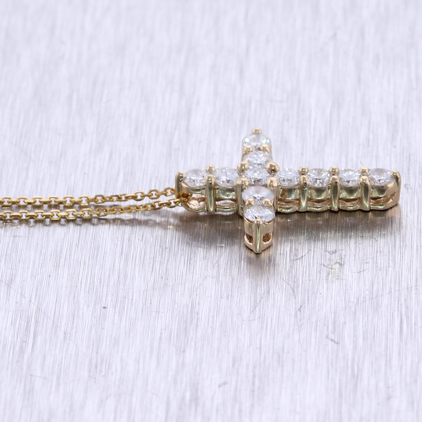 Modern 14k Yellow Gold 1.33ctw Diamond Cross 20" Necklace