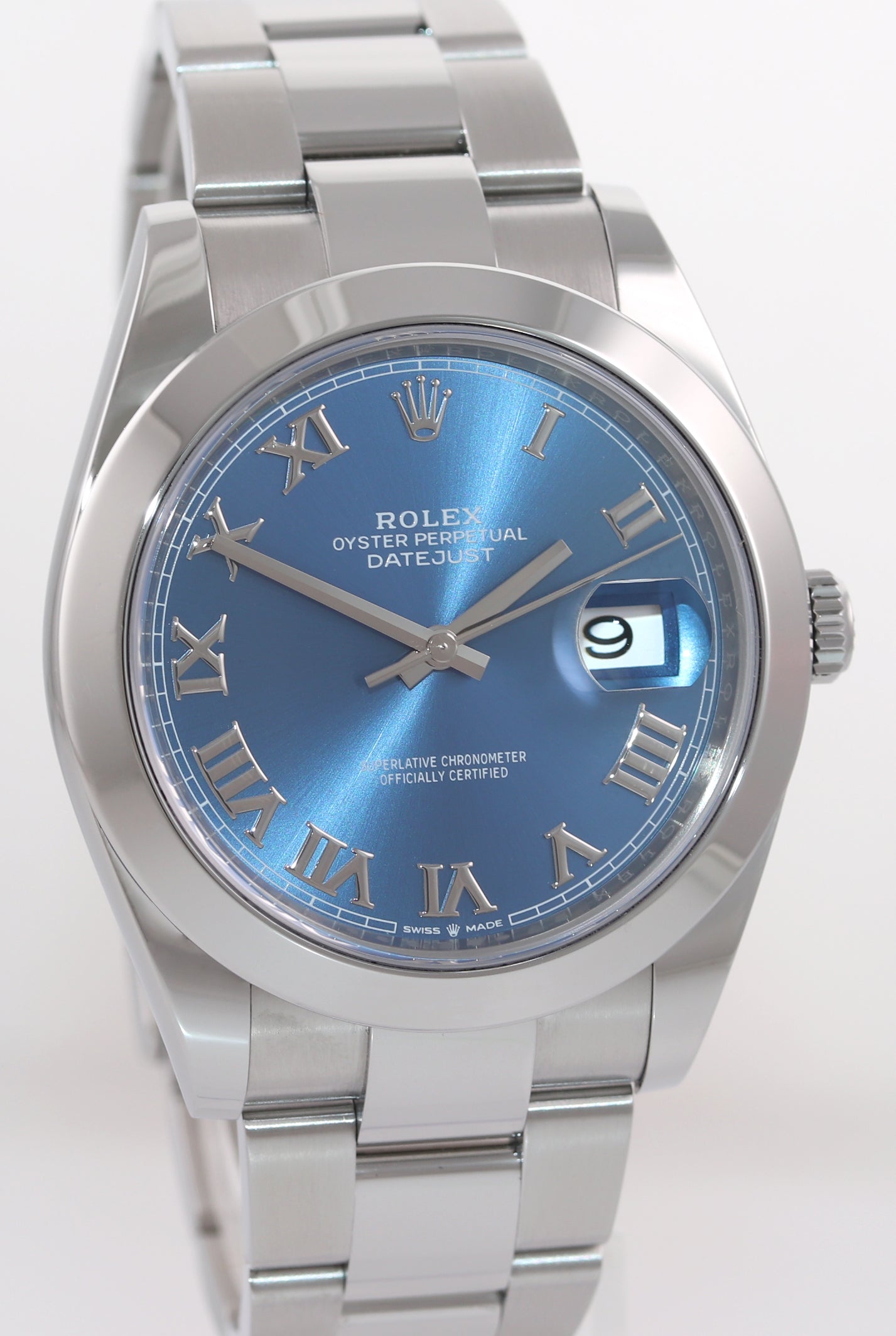 2022 Rolex DateJust 41 Steel 126300 Blue Roman Oyster Band 41mm Watch Box