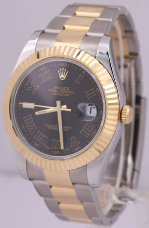 MINT Rolex Datejust II 2 BLACK ROMAN Two-Tone 18K Gold Oyster Steel 41mm 116333