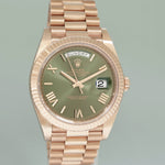 2022 MINT Rolex President 40mm Rose Gold Olive Green 228235 Watch Box