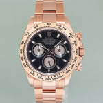 PAPERS MINT Rolex Daytona Cosmograph 18k Rose Gold Black Dial 116505 Watch