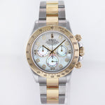 MINT Rolex Daytona 116523 Mother of Pearl MOP Diamond Yellow Gold Two Tone Watch